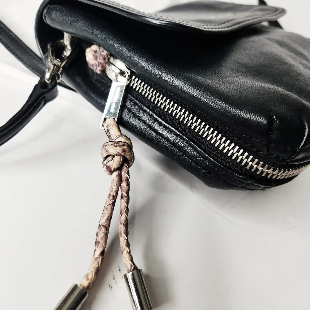 Michael Kors Black Leather Expandable Crossbody Bag Purse Snake Accent Dustbag